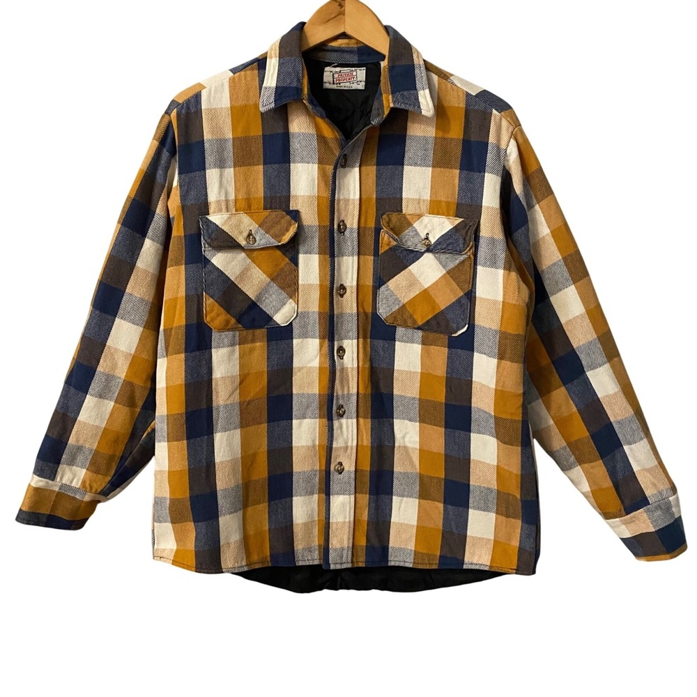 Vintage 90s Private Property Quilted Flannel Shirt Jacket Plaid Sz Lg Utility